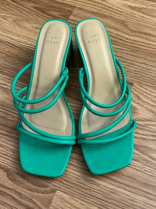 a new day Shoes - A New Day Teal Green Strappy Square-Toe Slide Heels Size 8